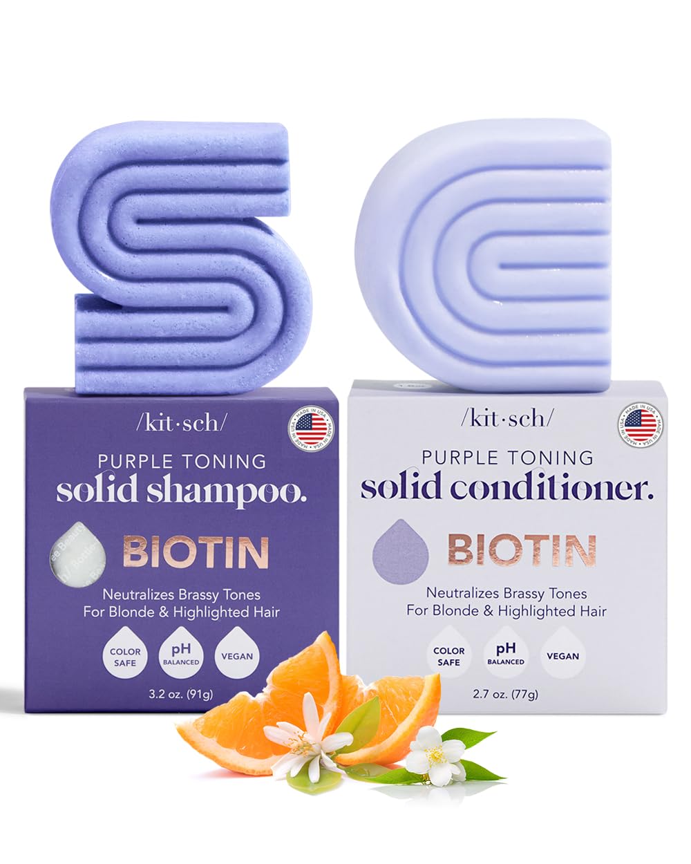 Kitsch Purple Shampoo & Conditioner Bar for Color Treated & Grey Hair, Made in Us, Toning Bar Shampoo & Conditioner for Blonde, Grey & White Hair