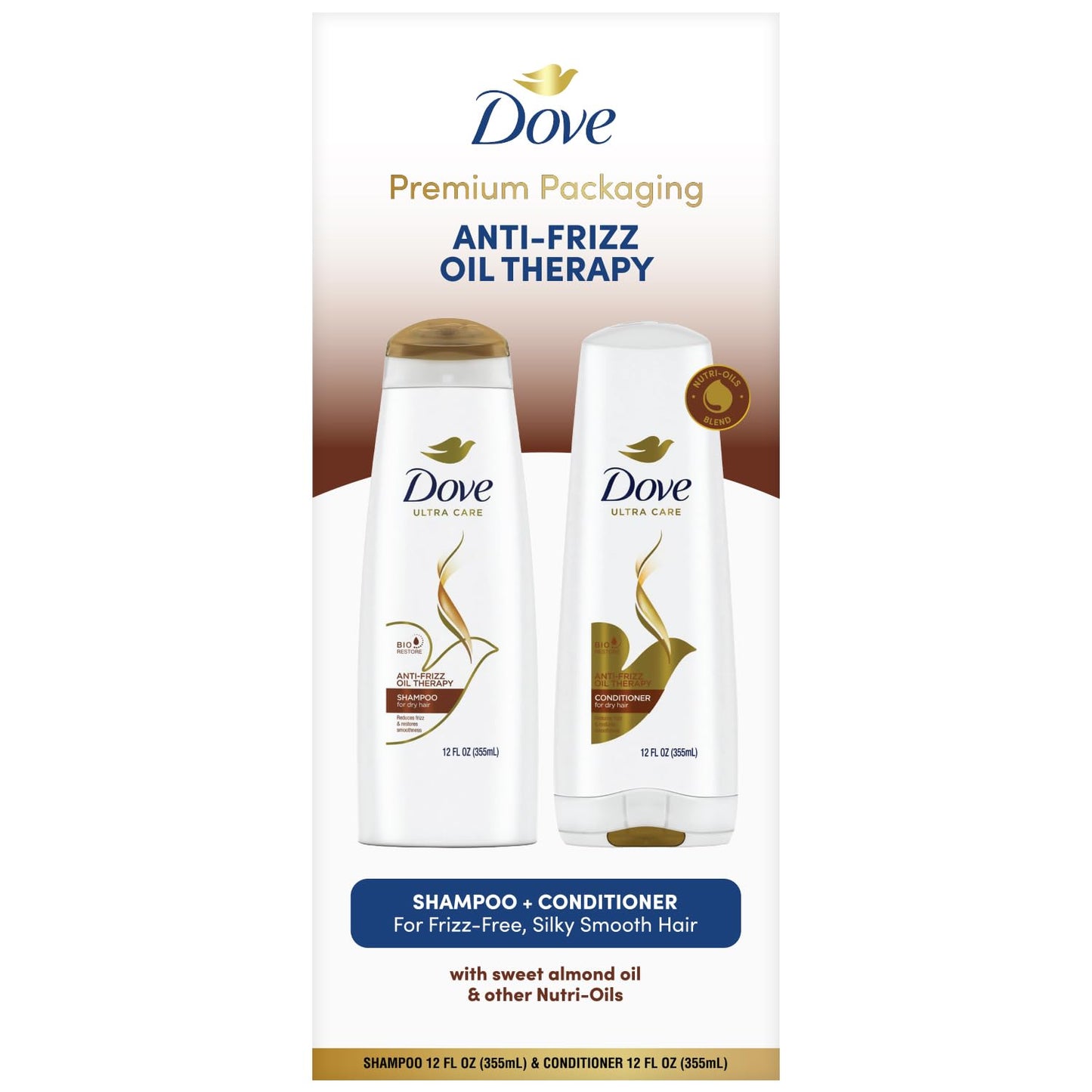 Dove Shampoo and Conditioner Set - Anti-Frizz Oil Therapy with Sweet Almond Oil, Hair Care Products for Women, Dry Hair Treatment, 12 Oz (2 Piece Set)