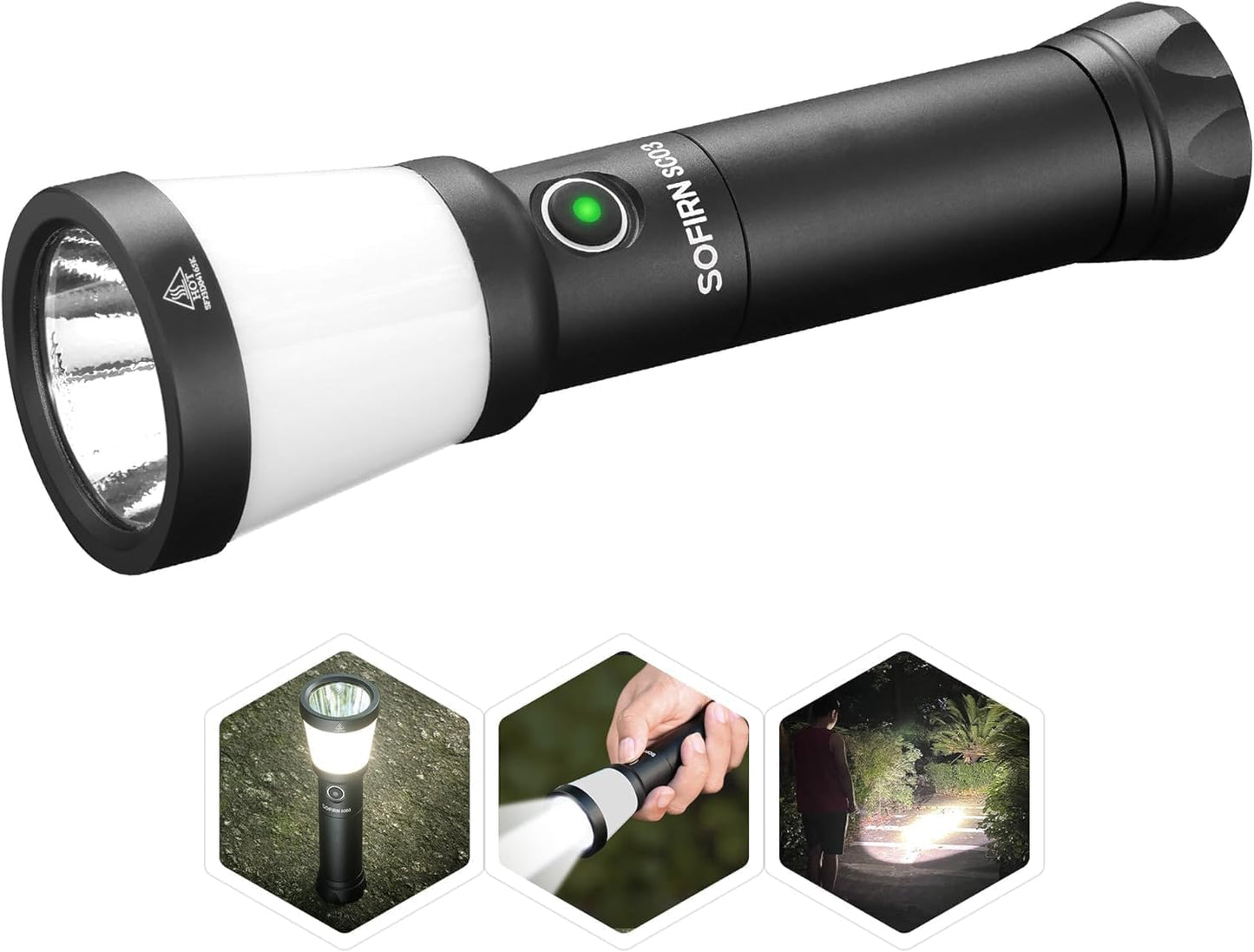 Camping Lantern Rechargeable Flashlight, Bright LED Flash Light with 2000 Lumens, Combo Side Light, IPX8 Water Resistance, for Home, Hiking, Reading, Emergency,Gift for Family,Friends,Kids