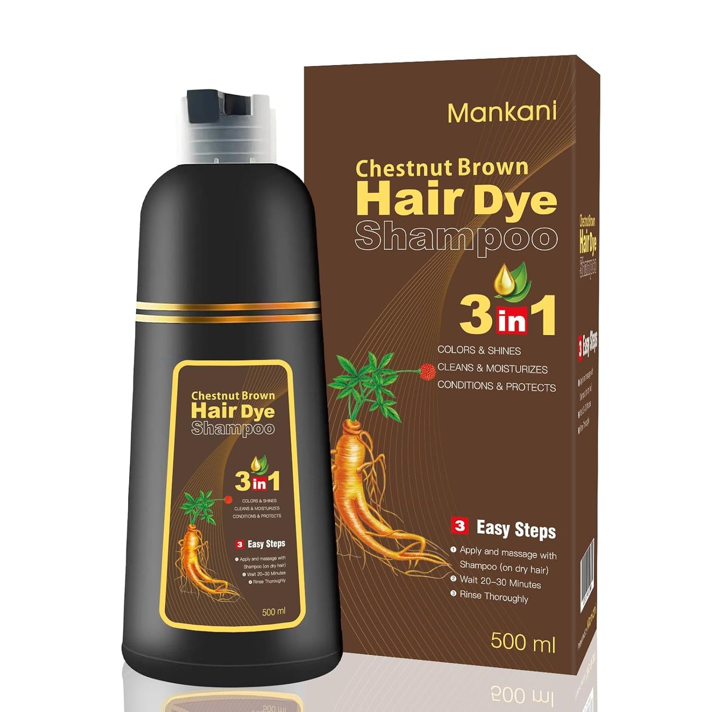 Mankani Hair Dye Shampoo (Coffee/Light Brown) 3 in 1 for Women & Men, Champu Con Tinte Para Canas, Vibrant Color Easy to Use(17.6Ozl 500ml)