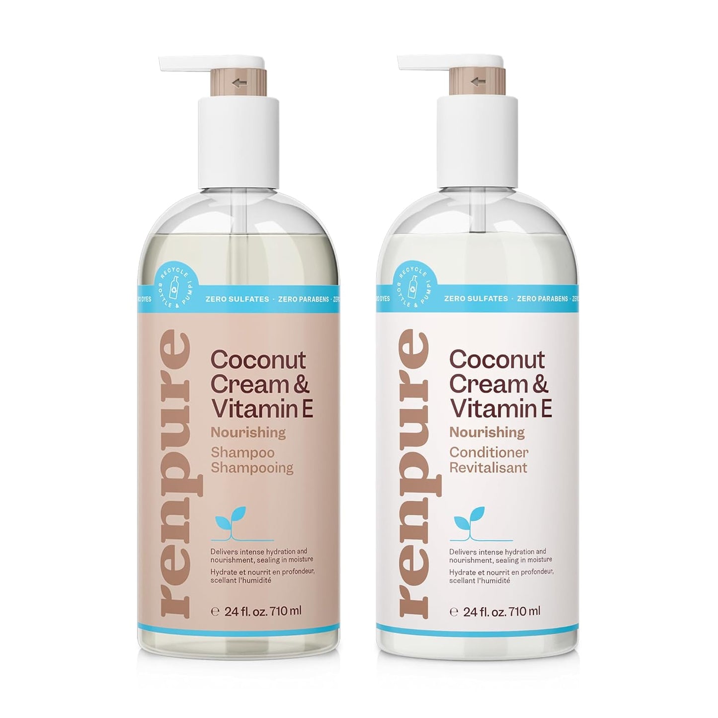 Renpure Coconut Cream & Vitamin E Nourishing Shampoo and Conditioner Set, 24oz