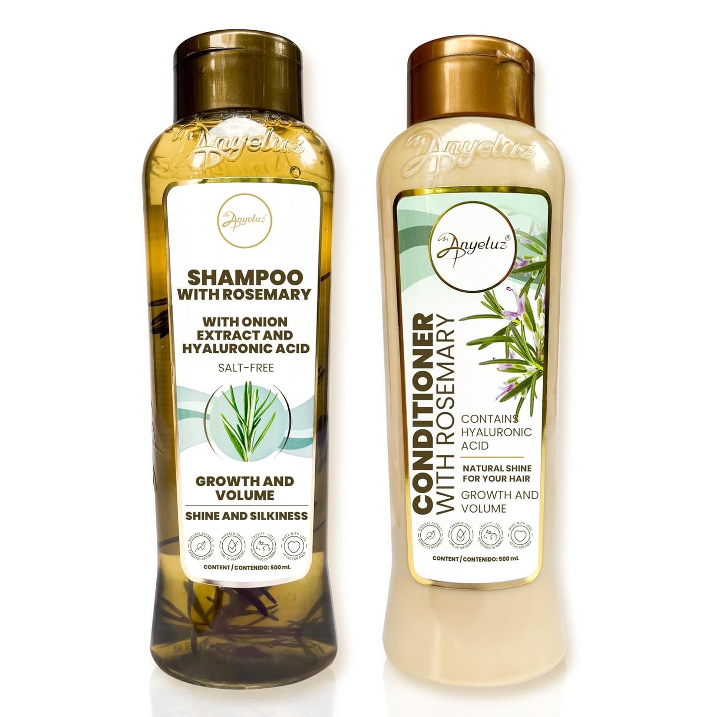 ANYELUZ Rosemary Shampoo and Conditioner |with Hyaluronic Acid and Rosemary | Enhances Shine | Natural Extracts | Recommended for All Hair Types