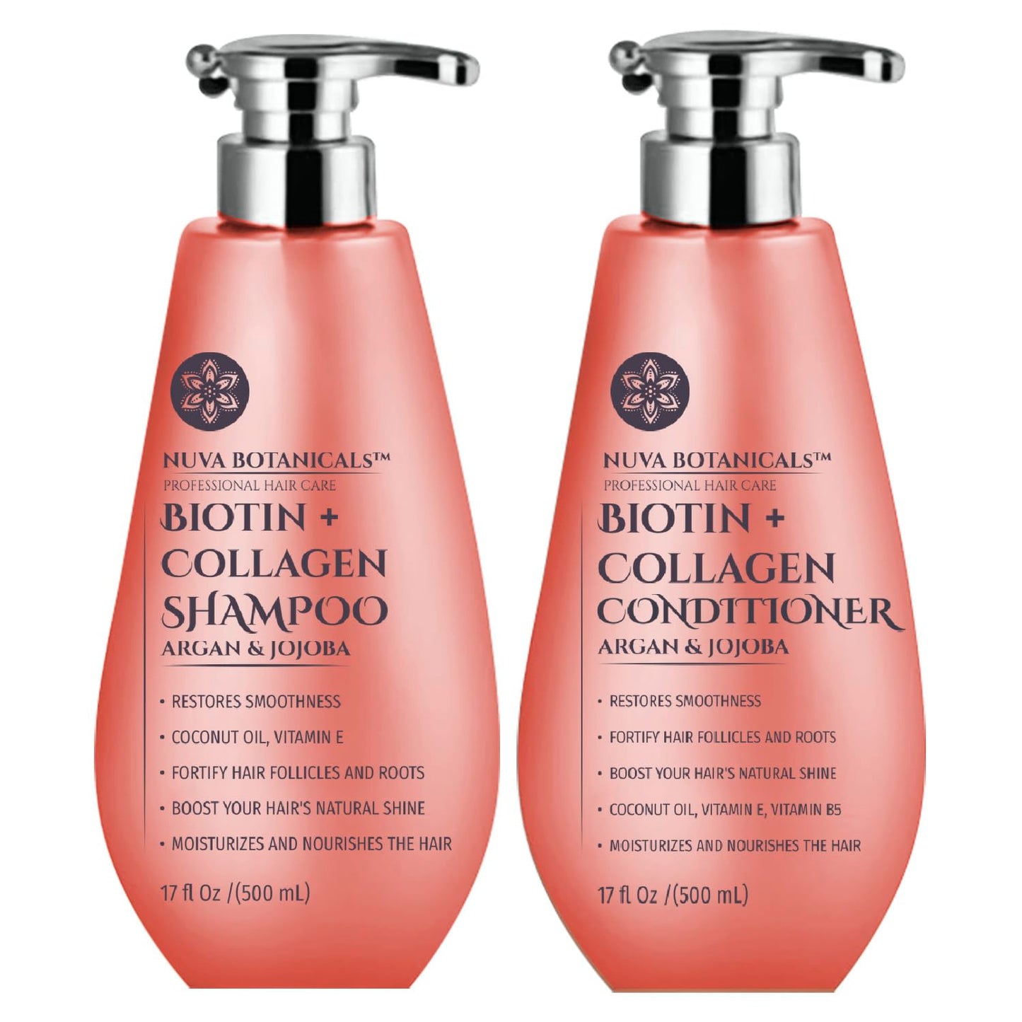 Biotin and Collagen Shampoo and Conditioner Set - Hair Growth Shampoo and Conditioner for Women with Coconut Oil - Biotin Shampoo and Conditioner for Thinning Hair with Argan and Jojoba Oil (17 Fl Oz)