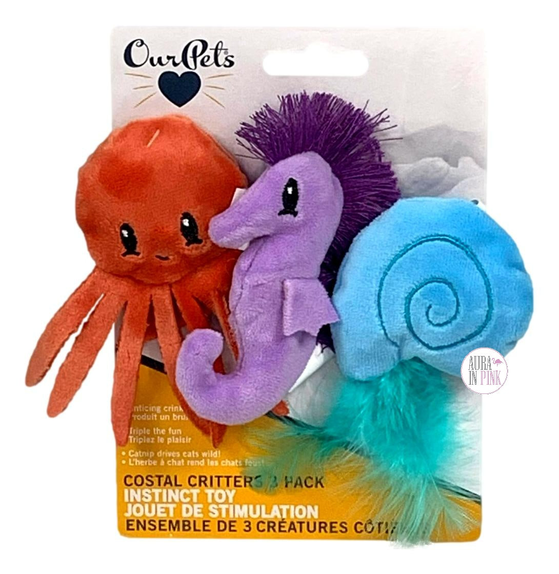Cosmic Pet OurPets Coastal Critters Octopus, Seahorse, Snail 3-Pack Cat Catnip Crinkle Toys Set