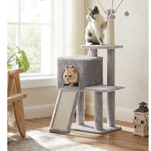 Cat Tree, Small Cat Tower for Indoor Cats, Kittens, Multi-Level Plush Cat Condo, 16.5 x 12.6 x 46.5 In