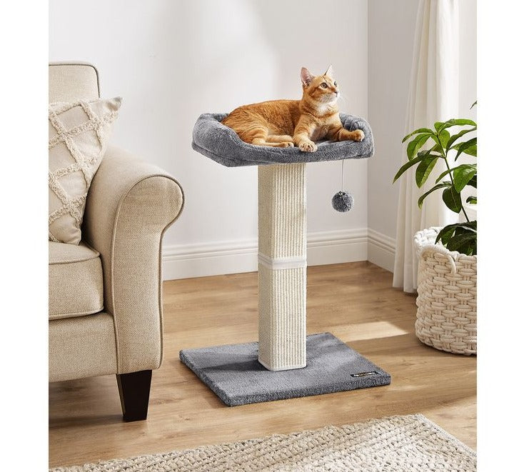 Cat Scratching Post, Cat Scratcher with 15.7 x 11.8 Inches Plush Perch, 27.9-Inch Tall Scratch Post, Gray