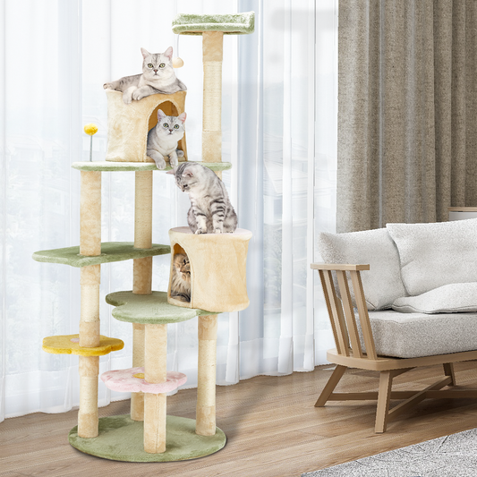 EROMMY Flower Cat Tree Tower, Heavy Duty Anti-Scratch Cats Furniture, Multi-Level Cat Condo Activity Center