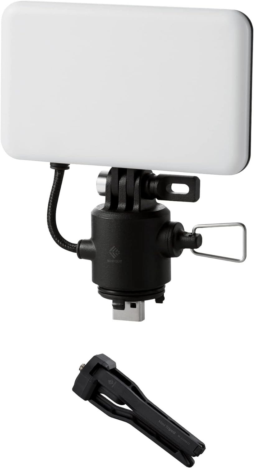 ELECOM NESTOUT Outdoor Camping LED Panel Flashlight w/ Mini Tripod, Dimmable USB Powered LED Light, IP44 Water Dust Resistant, 30-1000 Lumen, Portable Lantern for NESTOUT Power Bank, Black (Flash-1)