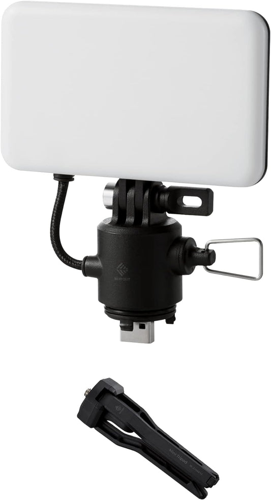 ELECOM NESTOUT Outdoor Camping LED Panel Flashlight w/ Mini Tripod, Dimmable USB Powered LED Light, IP44 Water Dust Resistant, 30-1000 Lumen, Portable Lantern for NESTOUT Power Bank, Black (Flash-1)