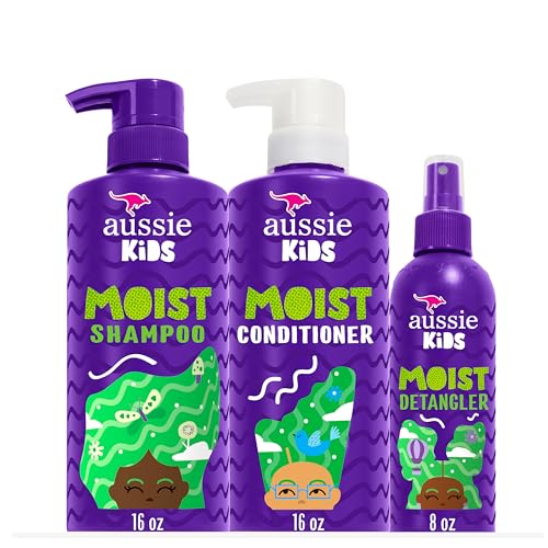Aussie Kids Shampoo and Conditioner with Detangler Hair Care Bundle, Tangle-Free Shampoo, Detangler Spray, Sulfate & Paraben-Free, PETA Cruelty-Free, Hassle-Free Styling, 16 Fl Oz 2 Pack & 8 Fl Oz