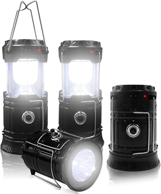 Solar Folding Camping Lantern AC Rechargeable Charging for Phone Lightweight Waterproof Portable LED Emergency Light Flashlight with Hook for Outdoor Hurricanes Hiking Power Outages(4 Pack)