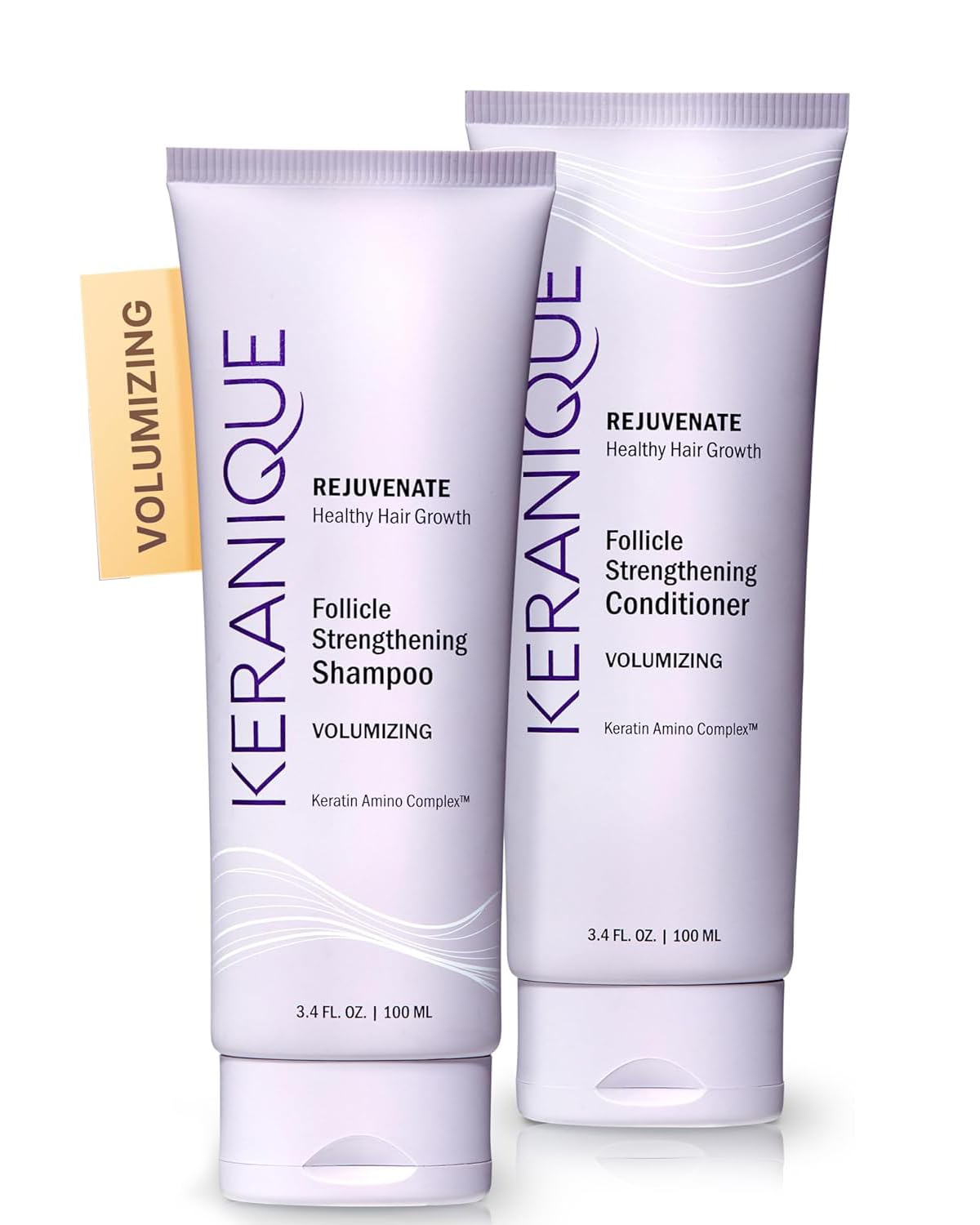 Keranique Shampoo and Conditioner - Volumizing Shampoo and Conditioner Set for Fine, Thinning Hair and Fuller Hair Growth - Keratin Enriched, Volume Thickening, Sulfate-Free, Color-Safe, Anti-Aging