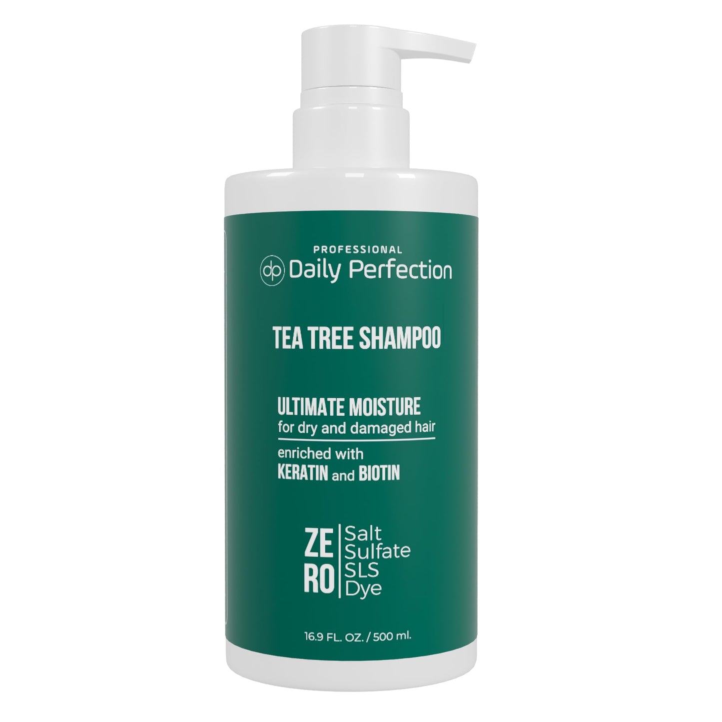Daily Perfection Tea Tree Shampoo with Biotin and Keratin, Moisturizing and Hydrating for Dry Scalp and Hair, Salt-Free, Sulfate-Free, Paraben-Free Professional Series