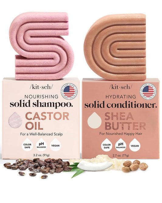 Kitsch Castor Oil Shampoo Bar & Shea Butter Conditioner Bar for Hair Growth & Hydration | Vegan & All Natural Solid Bar | Hydrating & Moisturizing Bar