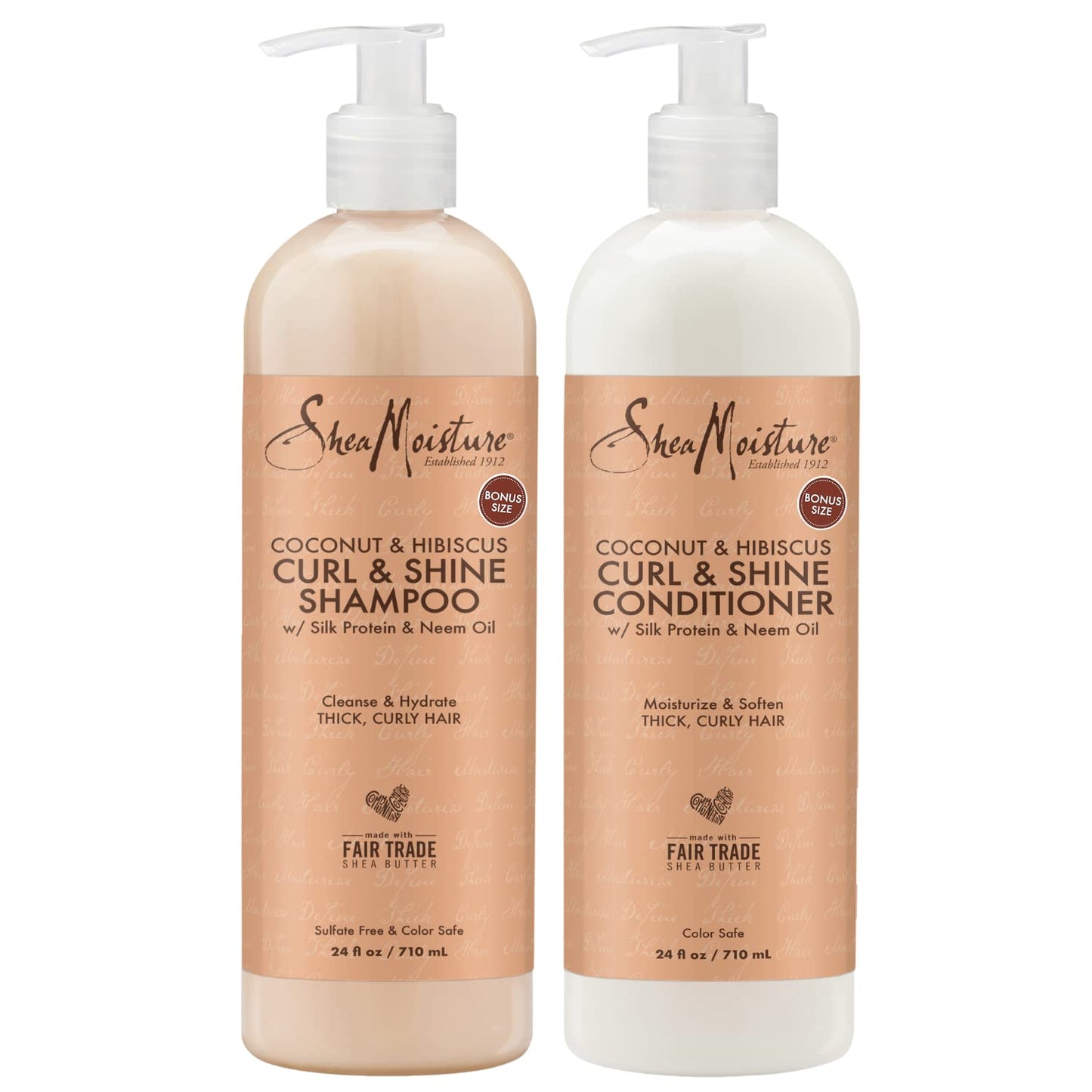 SheaMoisture Plus Size Shampoo and Conditioner Set, Coconut & Hibiscus Curl & Shine Hair Care, Frizz Control, Curly Hair Products with Coconut Oil, Vitamin E, & Neem Oil, 24 Fl Oz