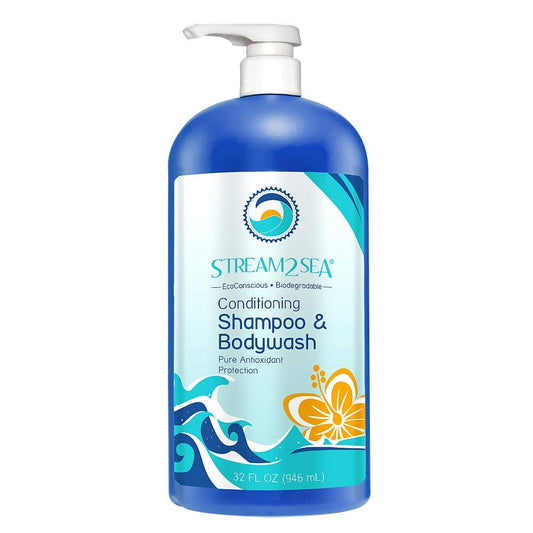 STREAM 2 SEA 3 in 1 Shampoo Body Wash and Conditioner, Reef Safe, All Natural and Organic Camping Shampoo and Liquid Soap, Skin and Hair Care for Men and Women, Sulfate and Paraben Free, 32 oz