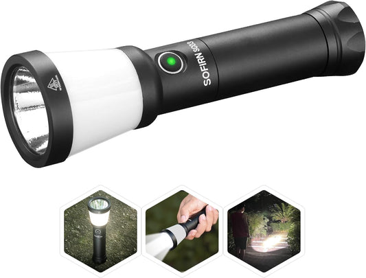 Camping Lantern Rechargeable Flashlight, Bright LED Flash Light with 2000 Lumens, Combo Side Light, IPX8 Water Resistance, for Home, Hiking, Reading, Emergency,Gift for Family,Friends,Kids