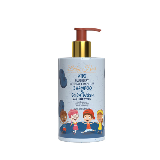 BABY HAIR Kids: Vegan Blueberry & Mineral Granules Shampoo & Body Wash pH- Balanced Sulfate-Free, Tear-Free, Best Kids Shampoo