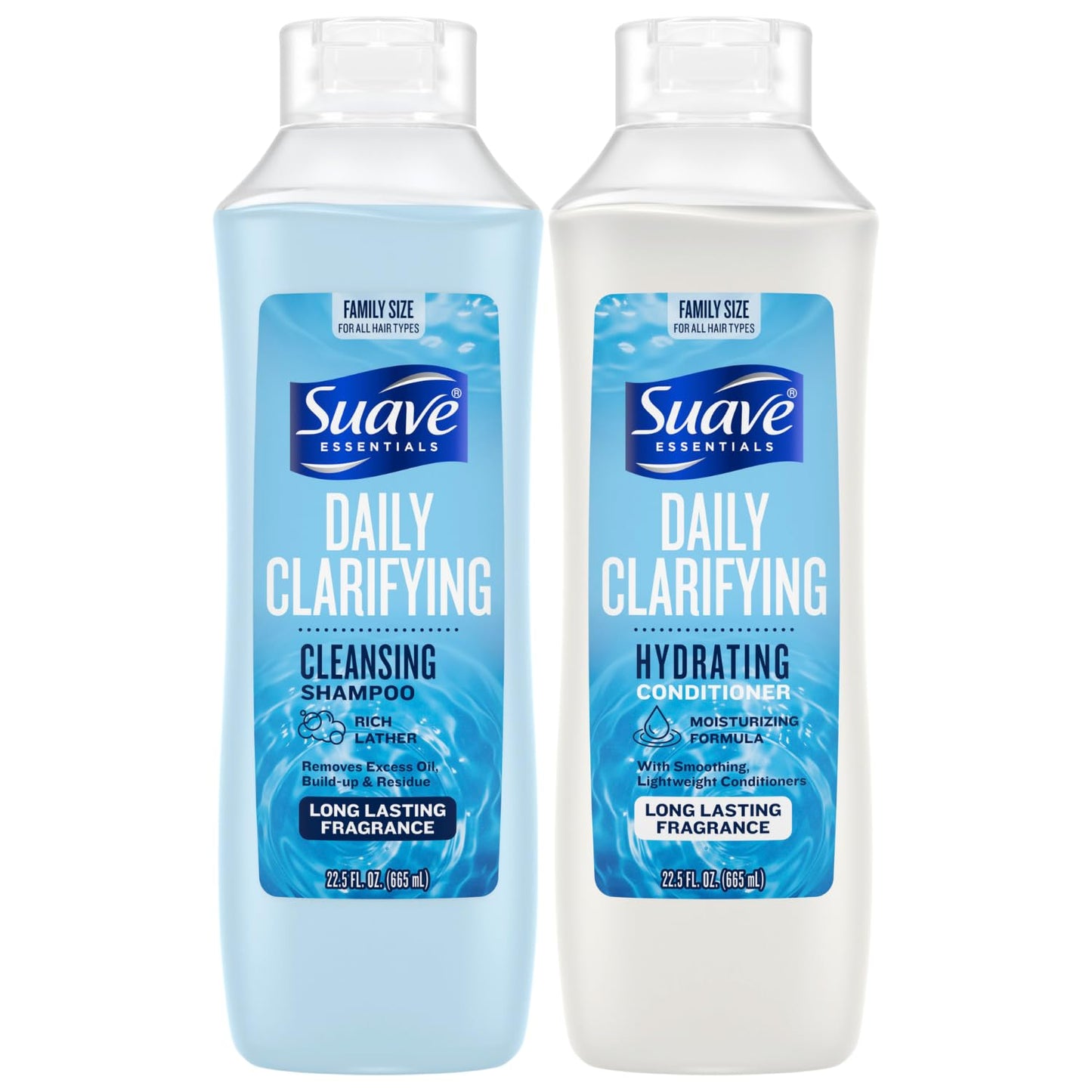 Suave Shampoo & Conditioner Set, Clarifying & Hydrating – Build Up & Residue Removal Formulas for Beautiful, Shiny Hair, 22.5 Oz Ea (2 Piece Set)