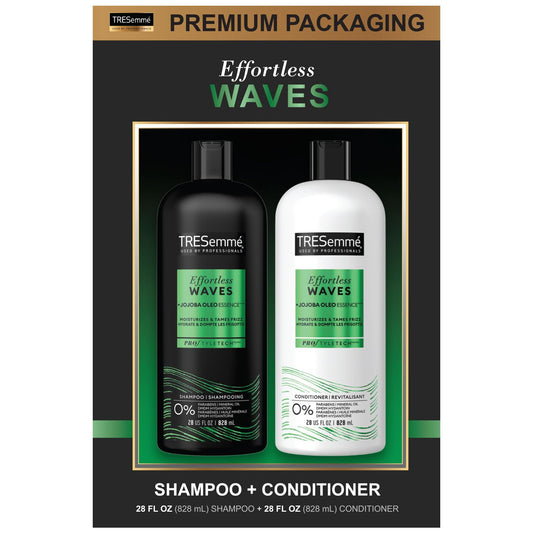 TRESemmé Shampoo and Conditioner Set - Effortless Waves, Curly Hair Products for Women/Men, Jojoba Oil for Hair, Anti Frizz Hair Products, 28 Fl Oz (2 Piece Set)