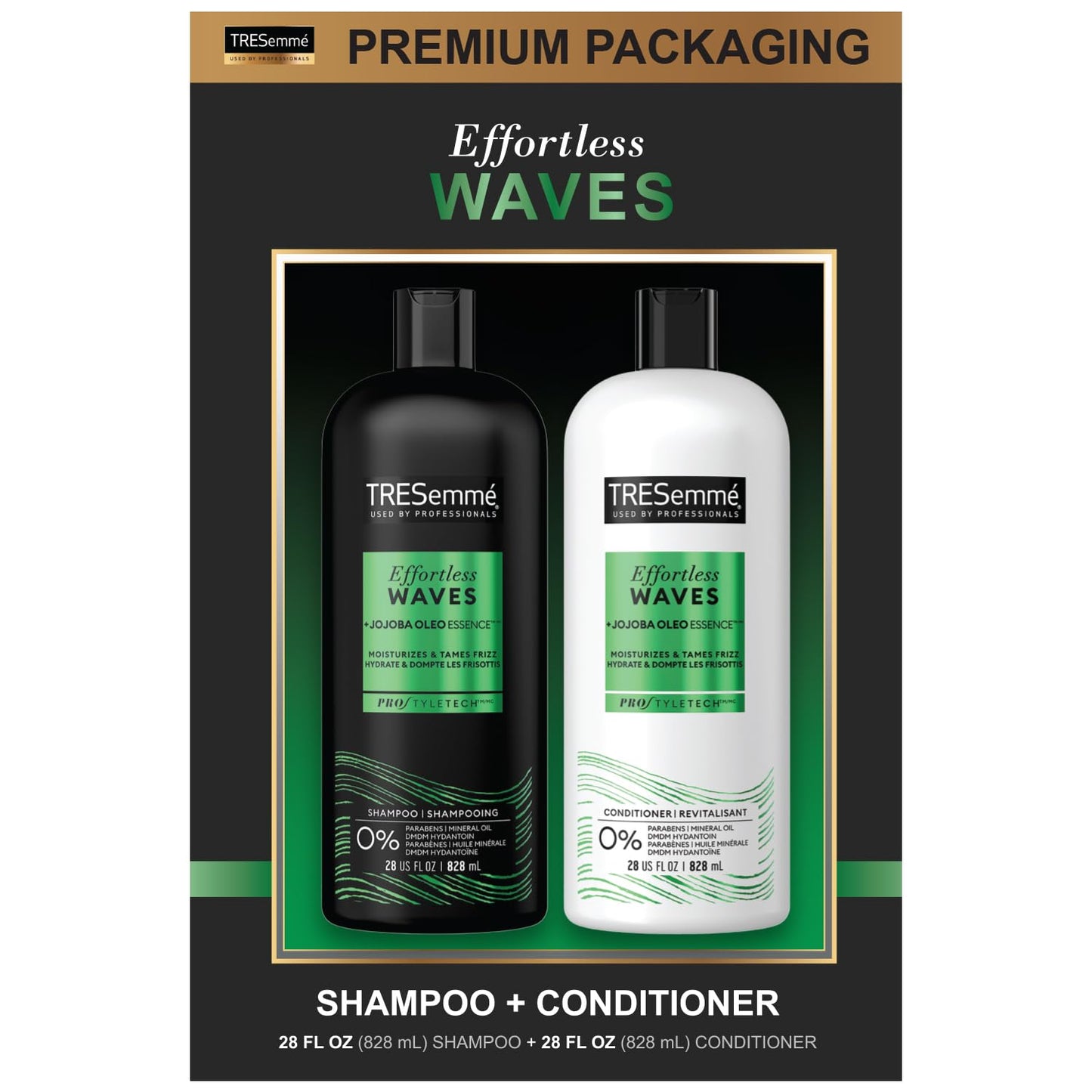 TRESemmé Shampoo and Conditioner Set - Effortless Waves, Curly Hair Products for Women/Men, Jojoba Oil for Hair, Anti Frizz Hair Products, 28 Fl Oz (2 Piece Set)