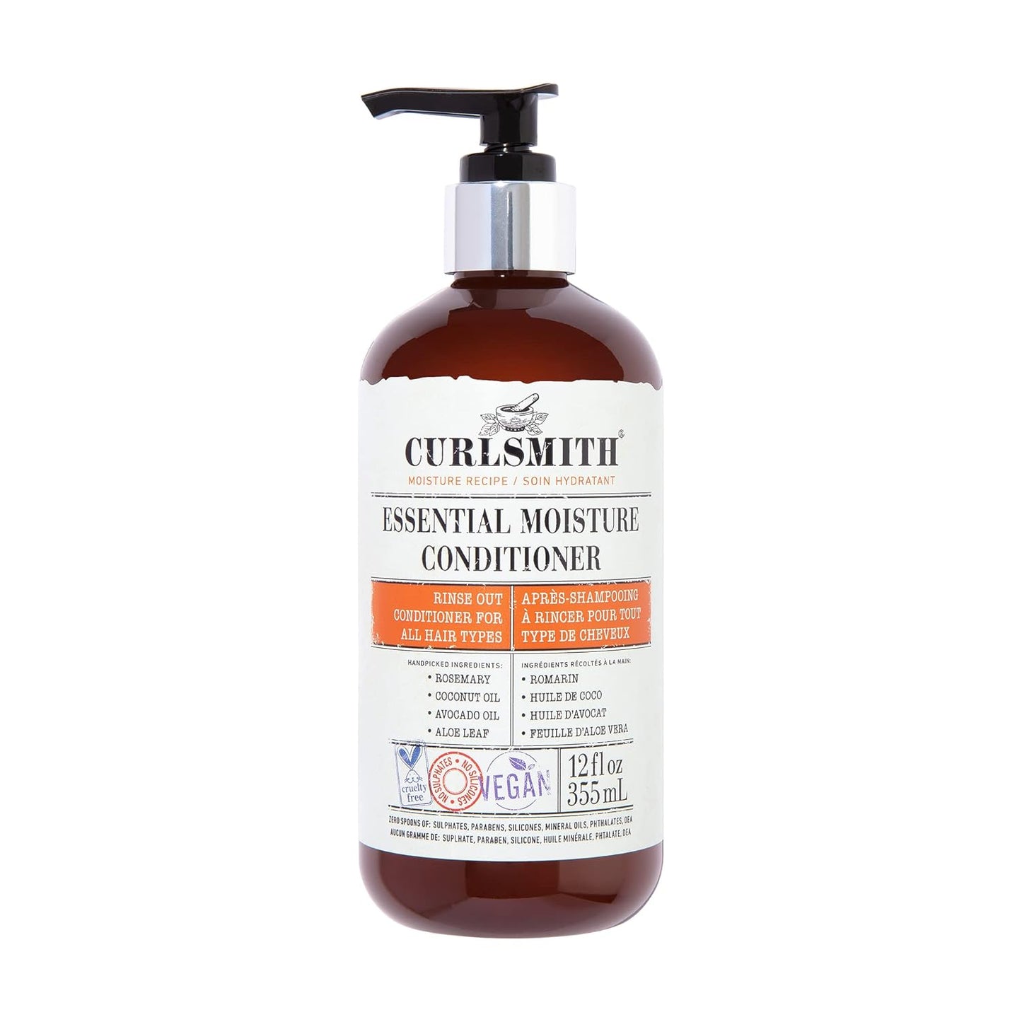 CURLSMITH - Essential Moisture Conditioner, Lightweight Frizz Control for Wavy, Curly and Coily Hair, Vegan (12 fl.oz)