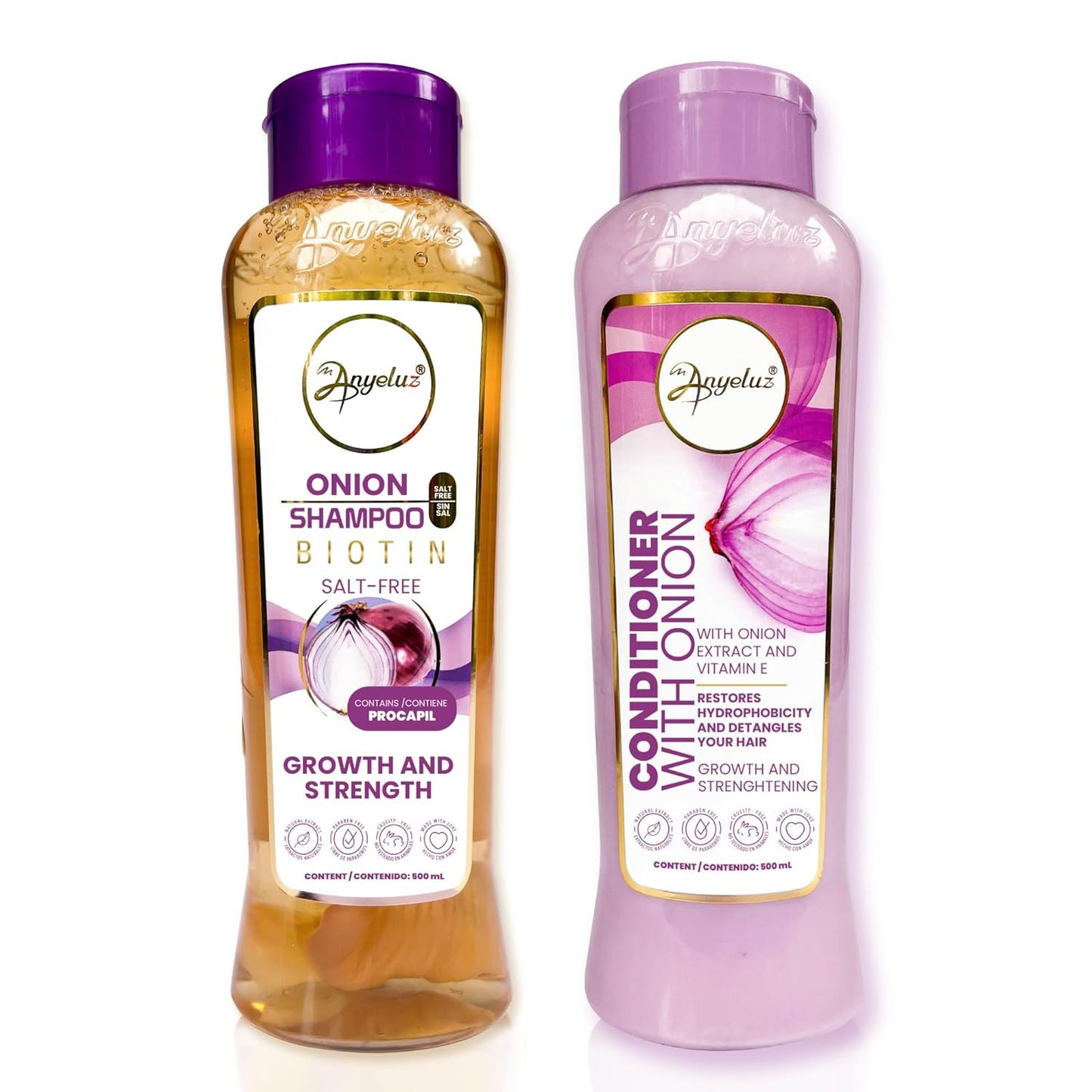 ANYELUZ Onion Shampoo and Conditioner | with Onion Extract and Vitamin E | Cleanses and Reduces Oiliness | For all Hair Types