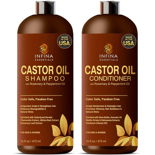 Castor Shampoo and Conditioner Set Hair Growth with Rosemary & Peppermint Oil - Cleanse, Strengthen & Shine, Anti-Hair Loss for Men & Women - 16 fl oz