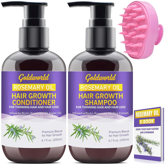 Hair Growth Shampoo & Conditioner Set with Scalp Massager for Hair Loss - Sulfate Free with Rosemary, Keratin & Biotin