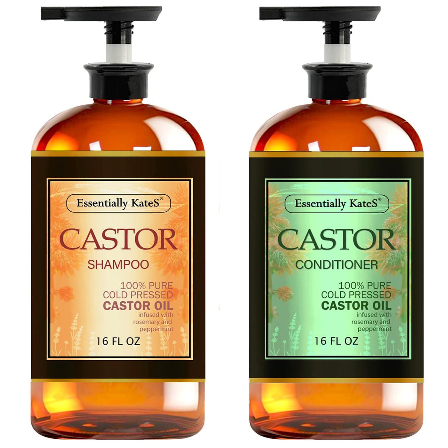 Castor Oil Rosemary Mint Shampoo and Conditioner 16 Fl Oz Set, Pack of 2 - Helps Thicker and Healthy Looking Hair - Sulfate & Paraben Free