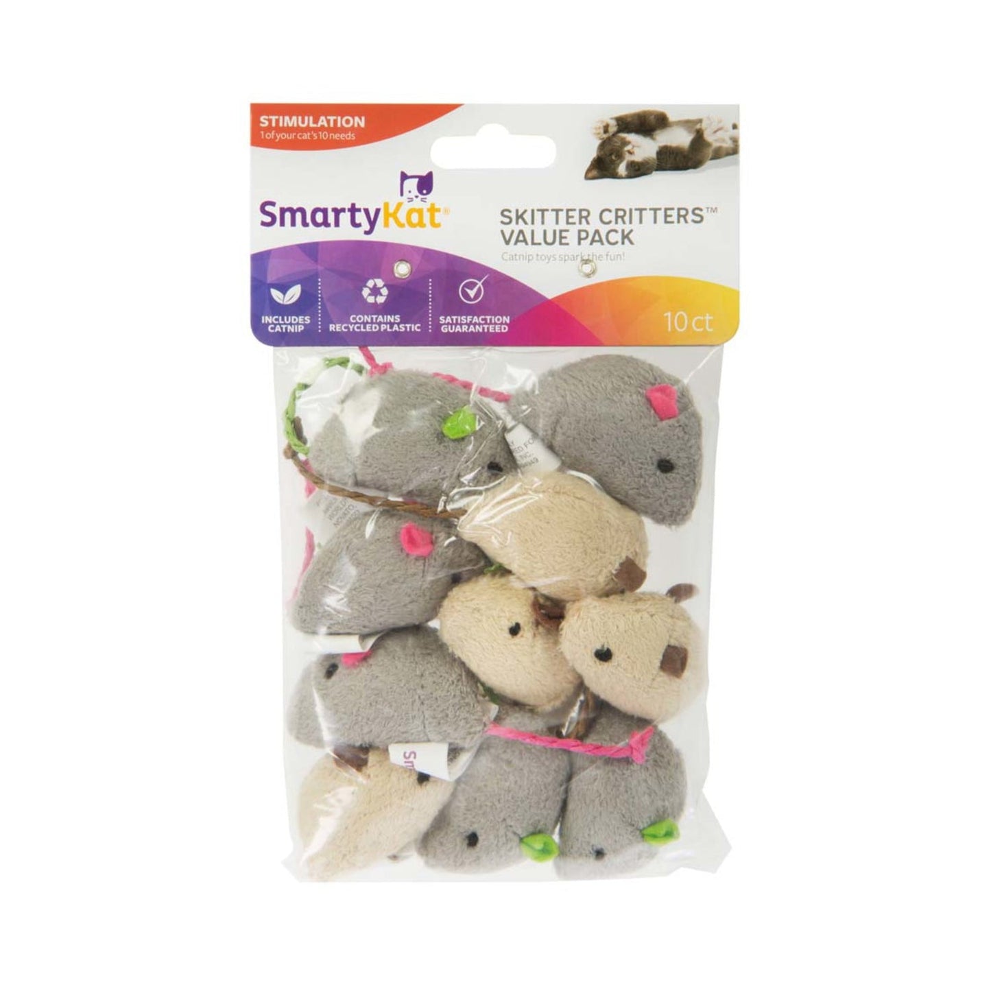 SmartyKat Skitter Critters Mice Catnip Toy Grey; Tan 10 Count Value Pack