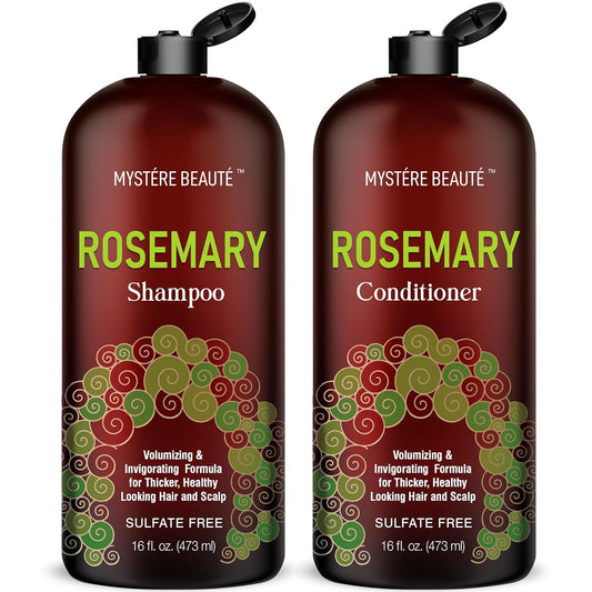 Rosemary Shampoo and Conditioner Set, Promotes Hair Growth & Scalp Health - Volumizing Formula for Thicker Healthier Hair & Scalp - Sulfate & Paraben Free, for Men Women - 16 fl oz each