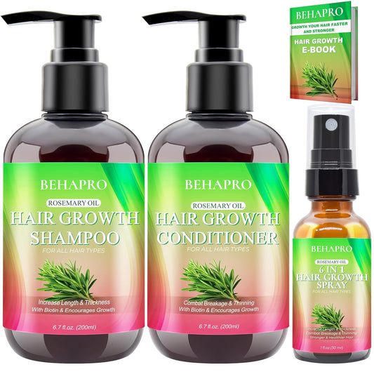 Hair Growth Shampoo and Conditioner Set w/Heat Protectant Spray,Rosemary Biotin Keratin Argan Oil Sulfate Free Routine Hair Growth Products for Thinning Hair & Hair Loss,Birthday Gifts for Women Men