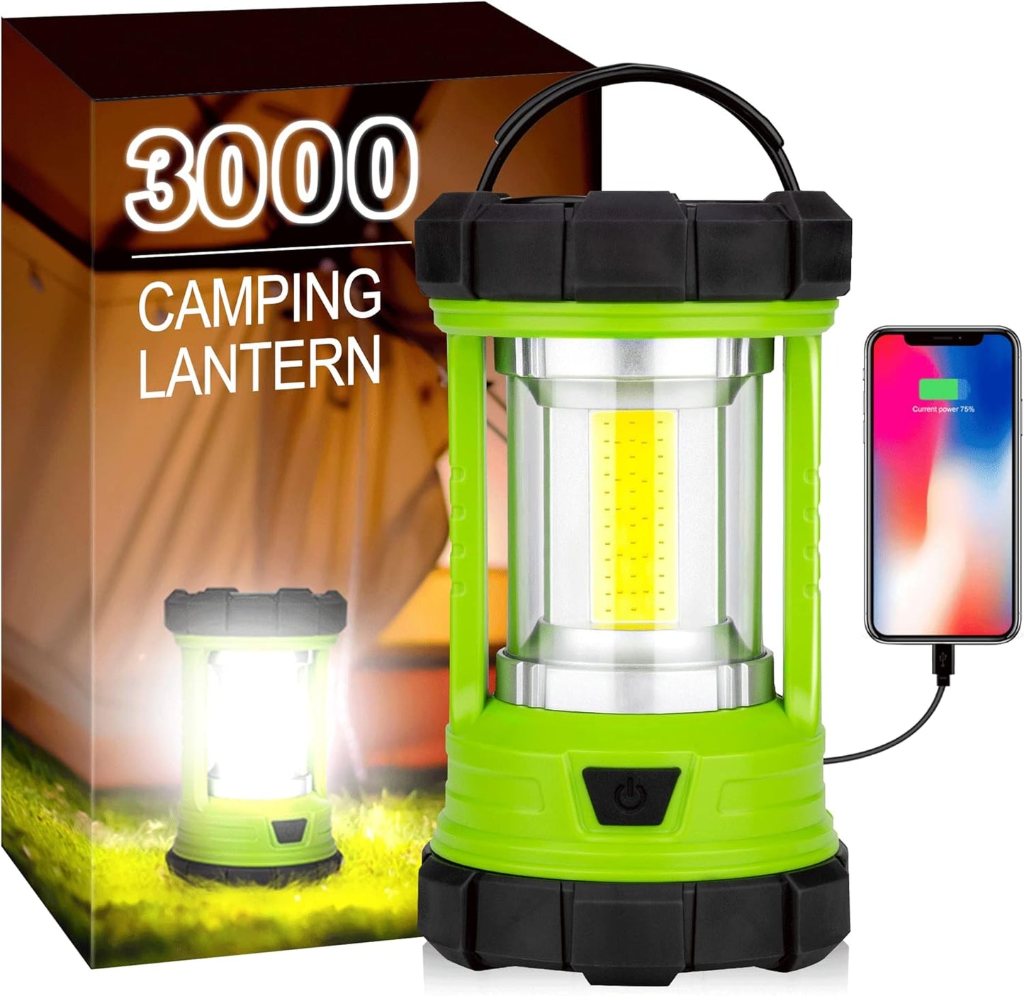 LED Camping Lantern, COB Rechargeable Battery Lantern 3000LM, 5 Light Modes, Waterproof Lantern Flashlight, Tent Light for Power Outage, Hurricane, Survival, Hiking (Patent Pending)