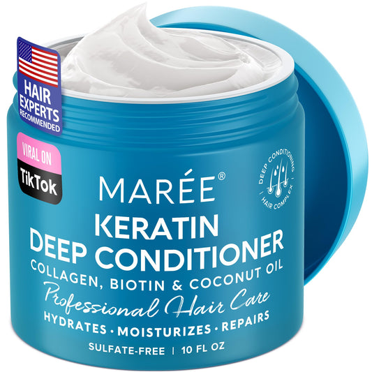 MAREE Deep Hair Conditioner - Hydrating & Deep Conditioning Hair Oil with Coconut Oil & Keratin for Fine, Curly & Frizzy Hair - Biotin & Collagen Moisturizing Conditioner for Dry Bleached Hair