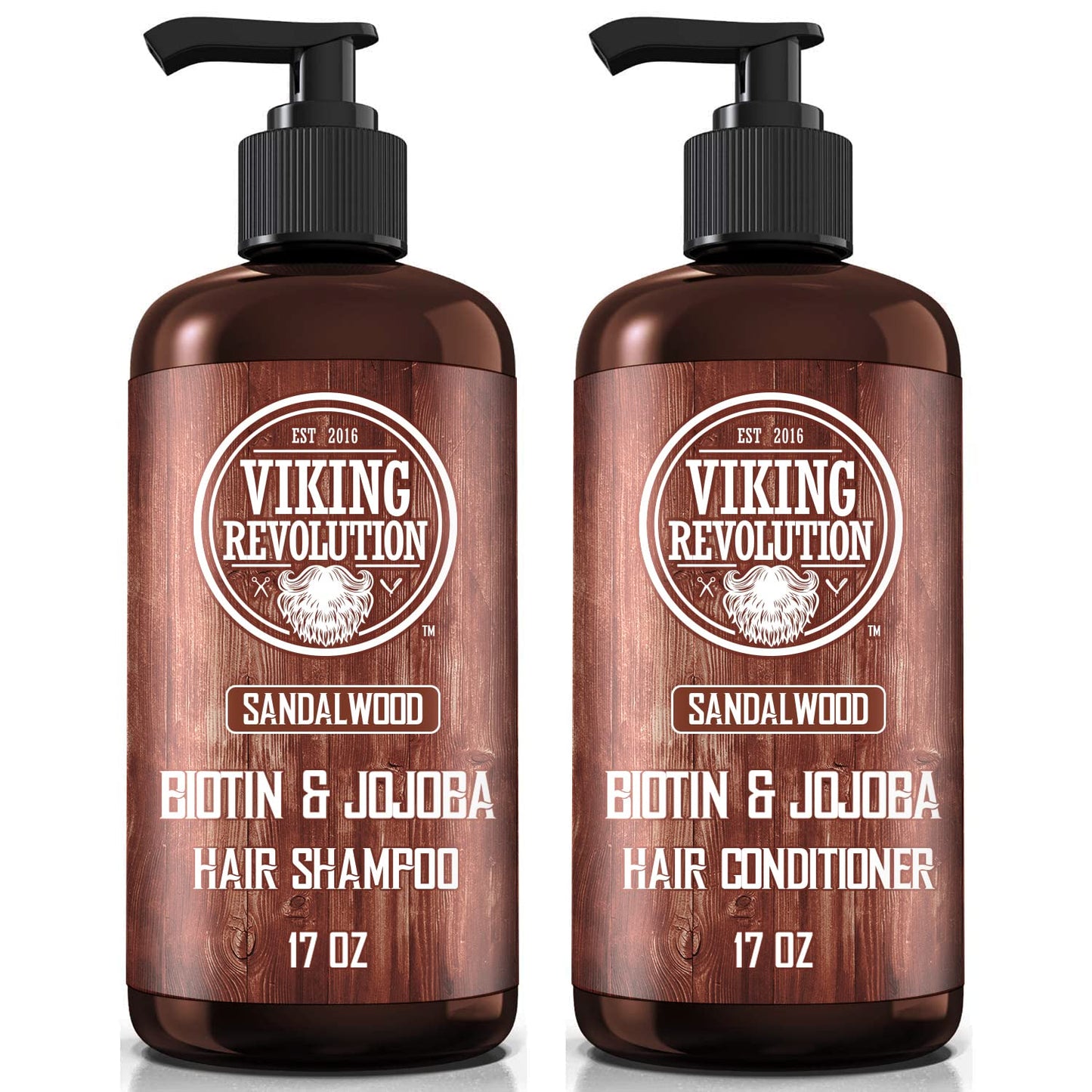 Viking Revolution Sandalwood Shampoo and Conditioner Set with Biotin and Jojoba Oil - Natural Hair Shampoo and Hair Conditioner for Men with Vitamin B5 (17 Oz)