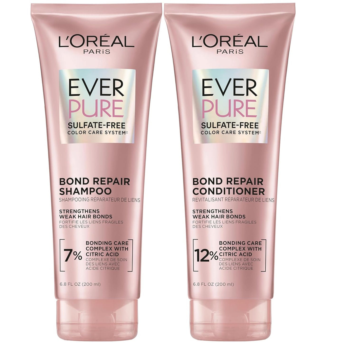 L'Oreal Paris Bond Repair Shampoo and Conditioner, Sulfate Free, Vegan, EverPure 1 kit (Packaging May Vary)