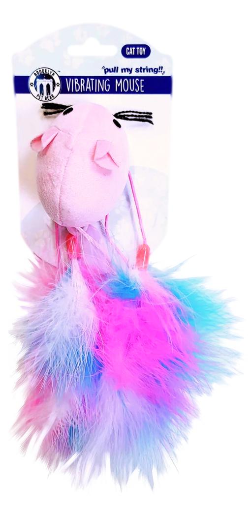 Brooklyn Pet Gear Pink & Blue Dangly Feathered Vibrating Mouse Plush Cat Toy