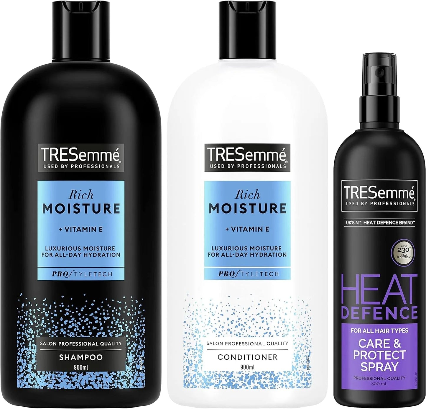 Complete Hair Care Regimen: TRESemme Rich Moisture Shampoo, Conditioner & Heat Defence Spray Bundle