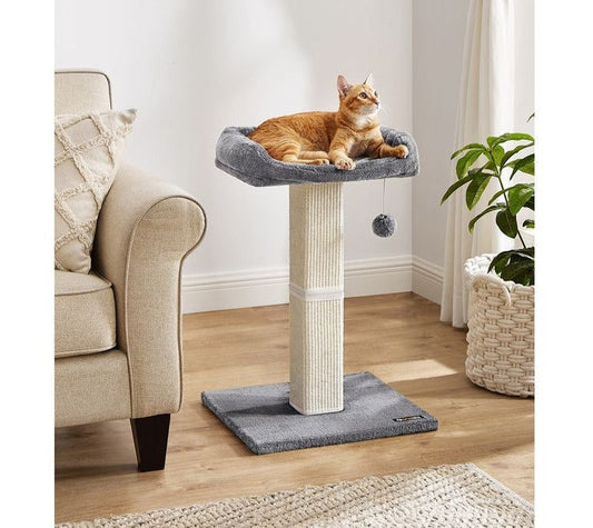 Cat Scratching Post, Cat Scratcher with 15.7 x 11.8 Inches Plush Perch, 27.9-Inch Tall Scratch Post, Gray