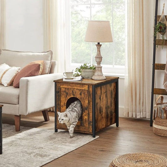 Cat Litter Box Furniture, Hidden Litter Box Enclosure Cabinet, Rustic Brown and Black