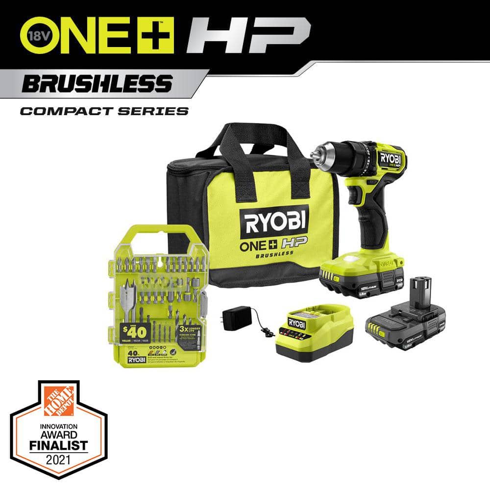RYOBI ONE+ HP 18V Brushless Cordless Compact 1/2 in. Drill/Driver Kit - $70